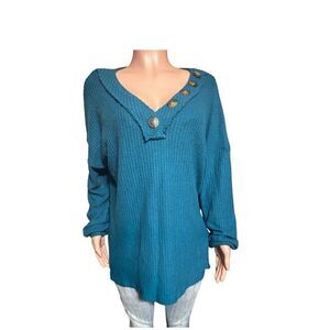 Zenana V-neck knit long sleeve waffle pullover top XL